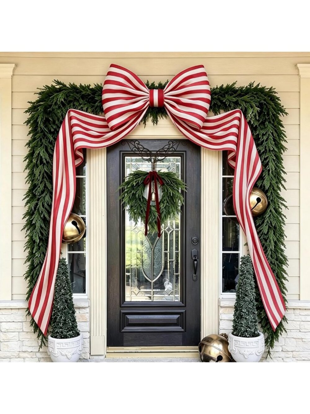 Giant 6.5 Ft Red & White Striped Christmas Bow - Festive Holiday Decor
